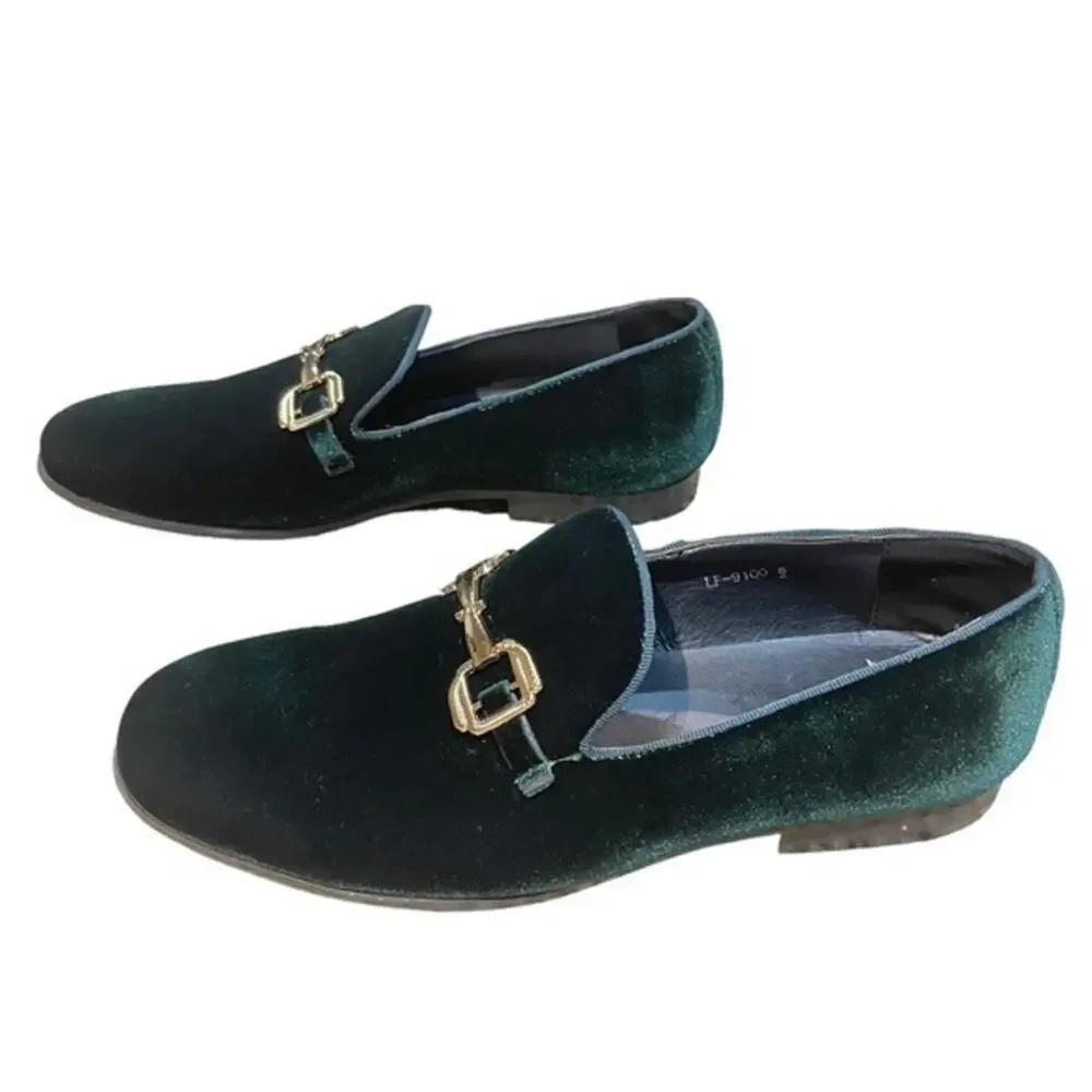 Royal Shoes Collection Smoker Formal Style Green Gold Buckles 8